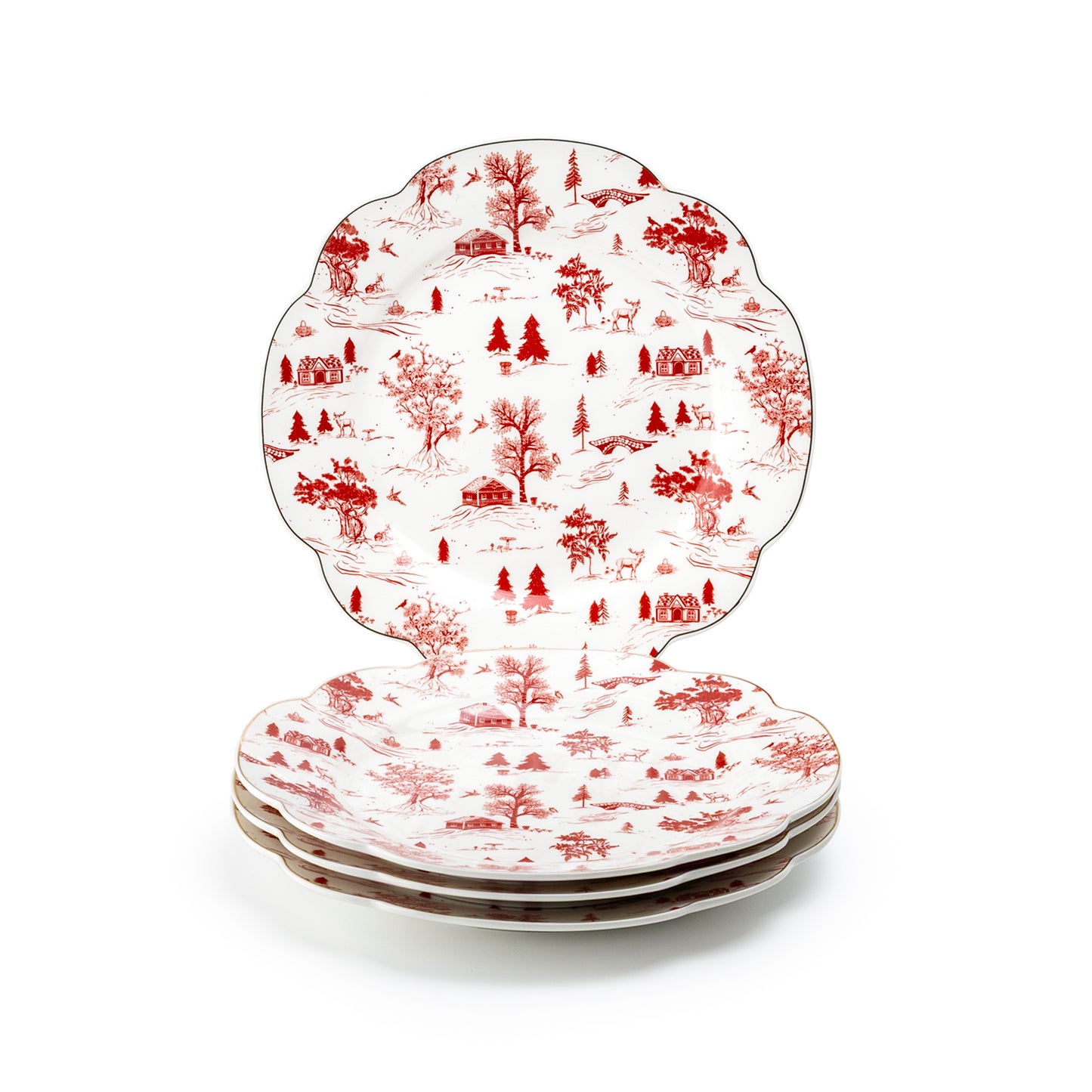 Red Village Fine Porcelain Dessert/Dinner Plate