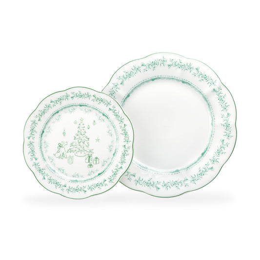 Festive Pup and Tree Fine Porcelain Dessert/Dinner Plate