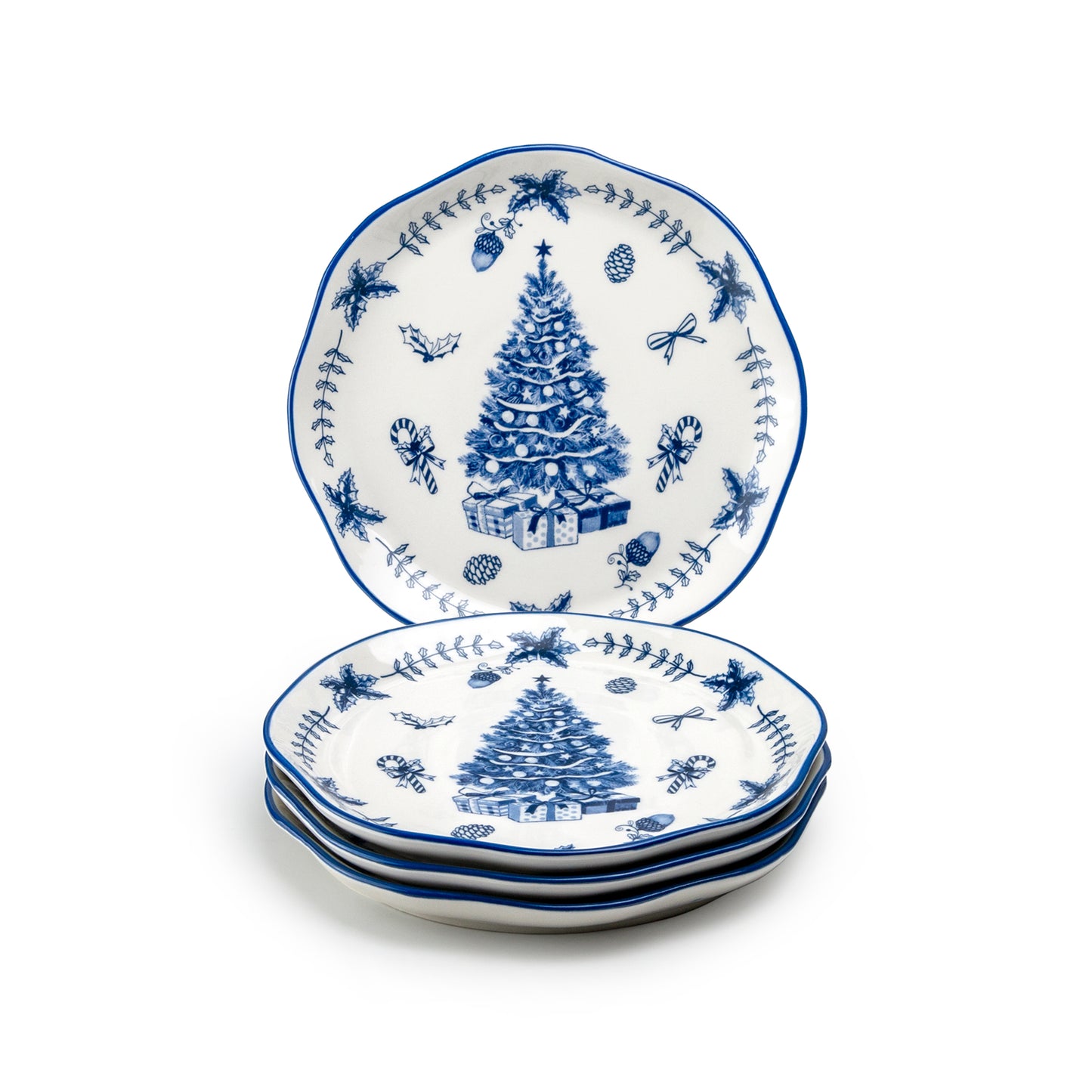 Blue Holly Christmas Tree Dessert/Salad Plate