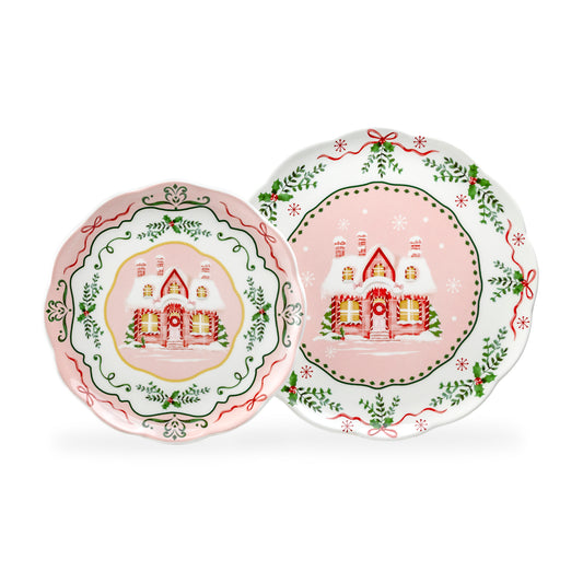 Christmas House Pink Dessert/Dinner Plate