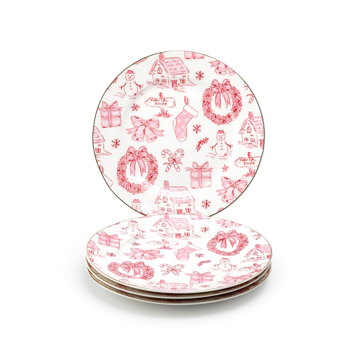 Christmas Pink Bow Fine Porcelain Dessert/Dinner Plate