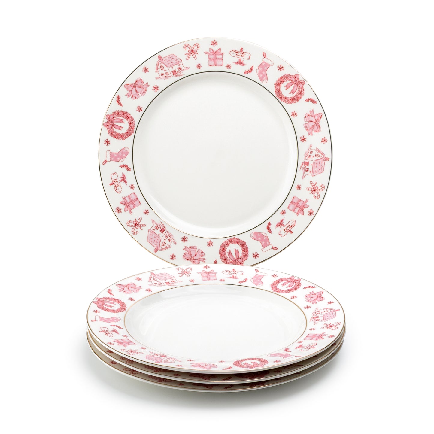 Christmas Pink Bow Fine Porcelain Dessert/Dinner Plate