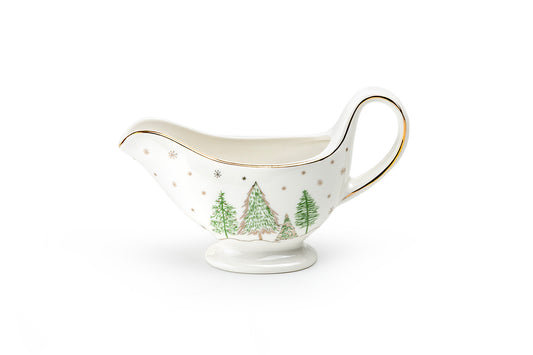 Christmas Pine Trees Fine Porcelain Gravy Boat
