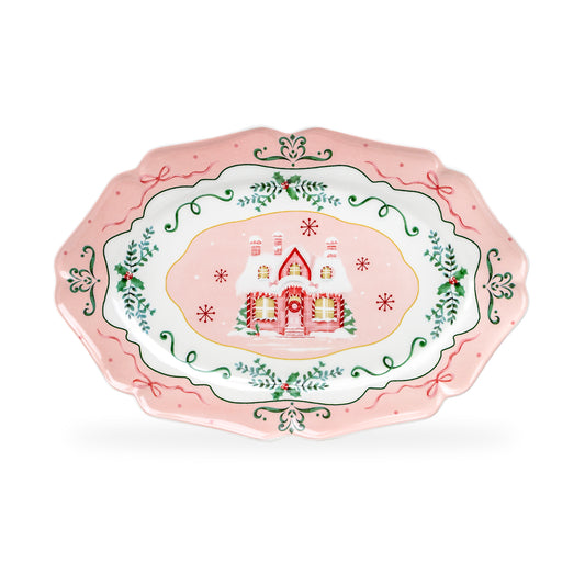 14.5" Christmas House Pink Serving Platter