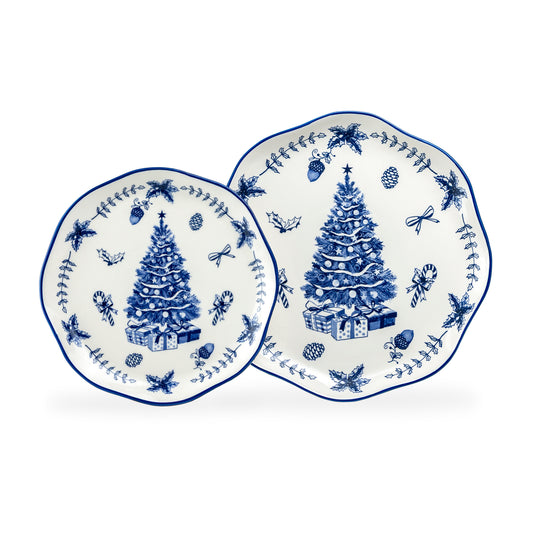 Blue Holly Christmas Tree Dessert/Dinner Plate