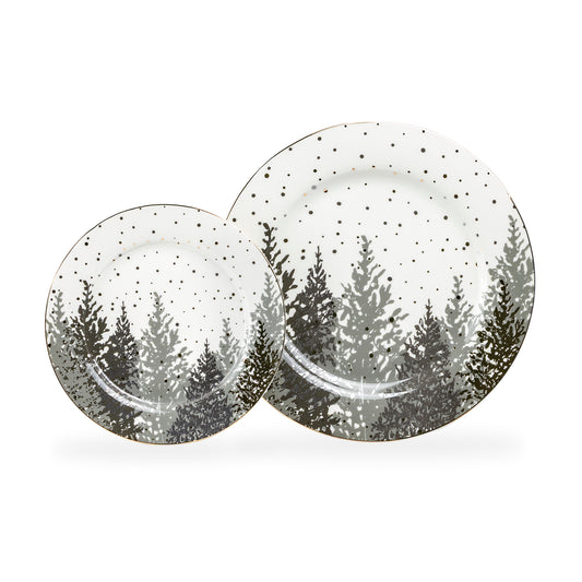 Grey and Gold Winter Forest Fine Porcelain Dessert/Dinner Plate