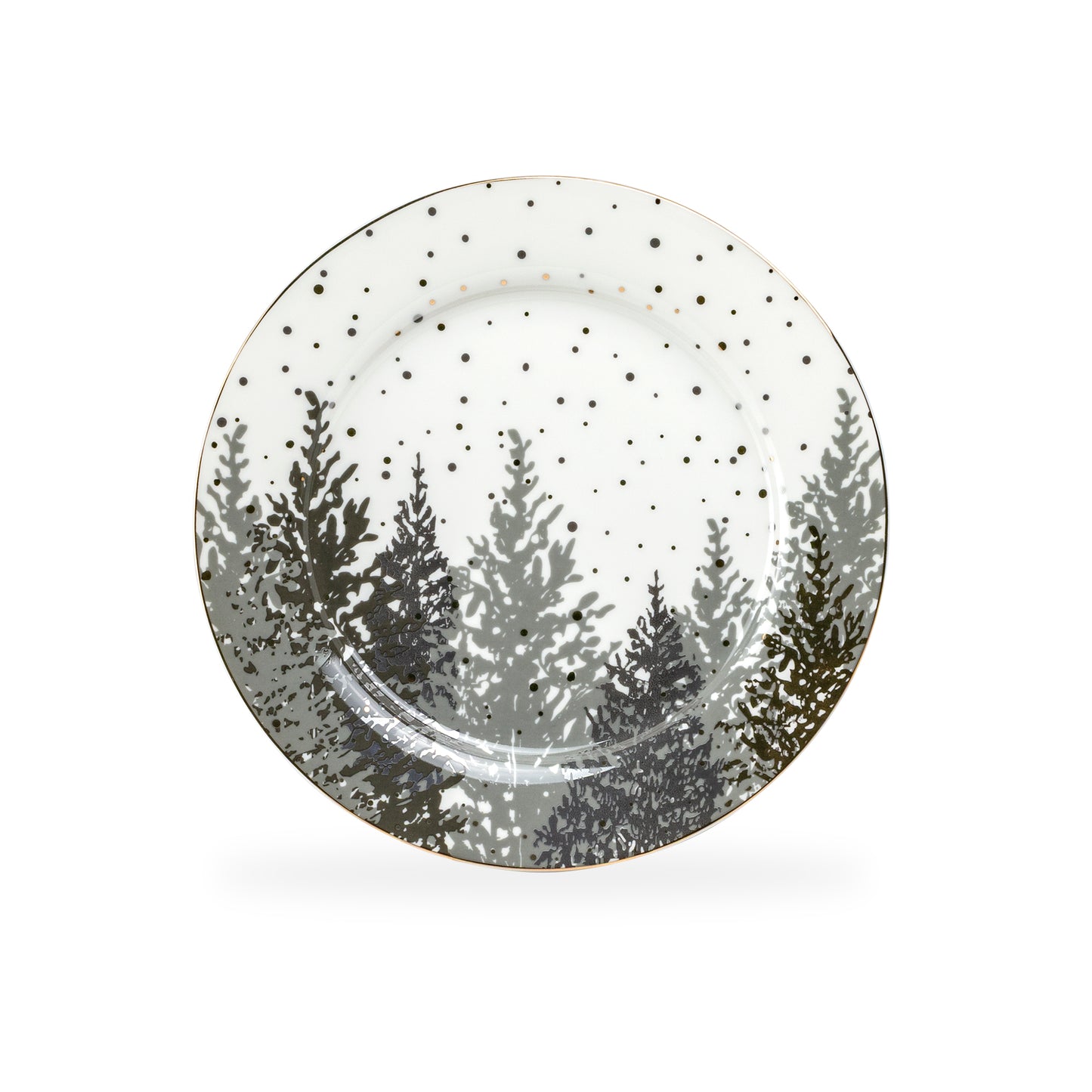 Grey and Gold Winter Forest Fine Porcelain Dessert/Dinner Plate