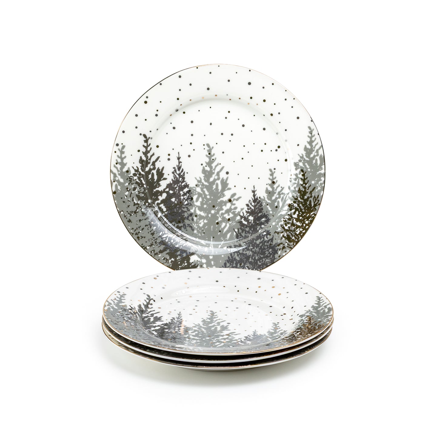 Grey and Gold Winter Forest Fine Porcelain Dessert/Dinner Plate