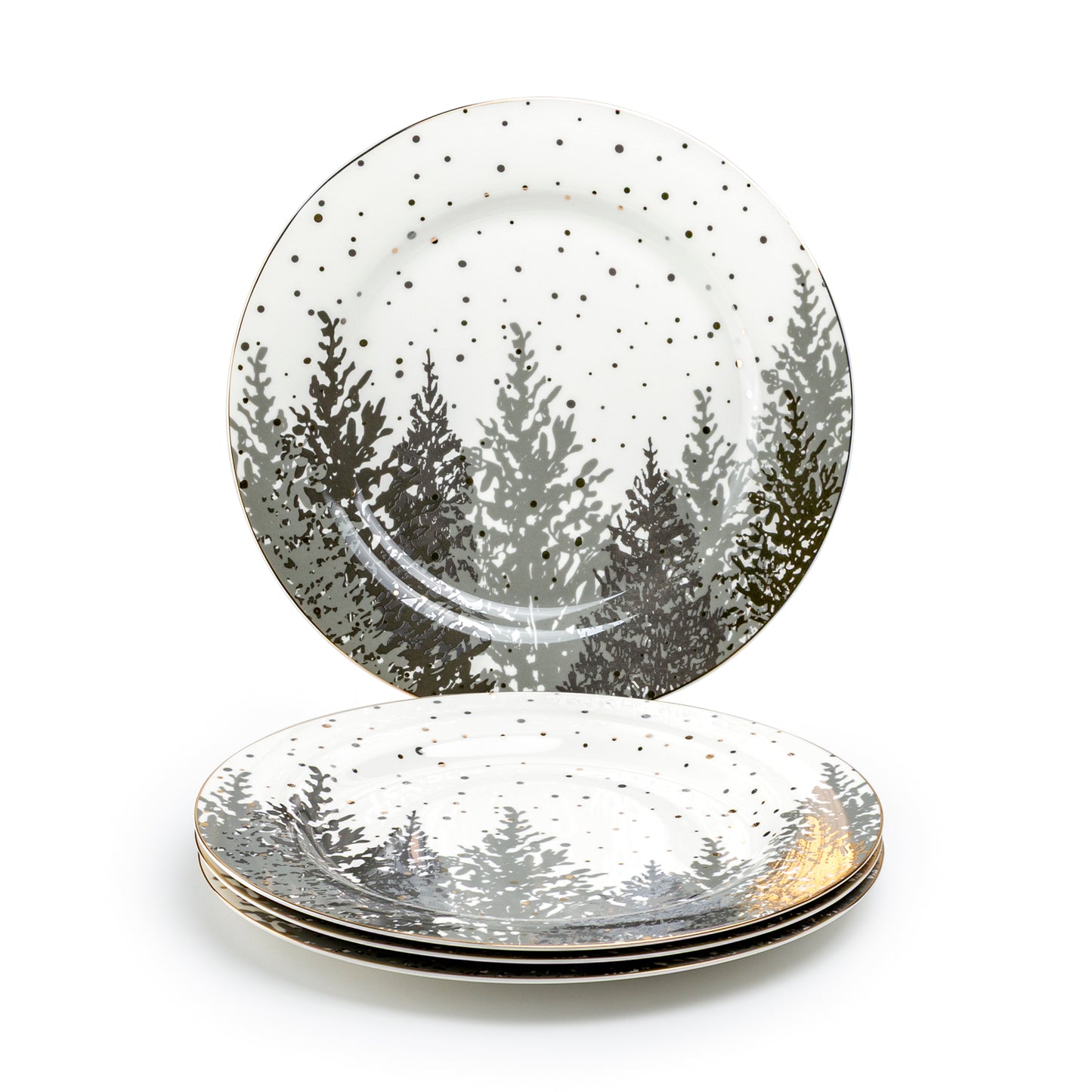Grey and Gold Winter Forest Fine Porcelain Dessert/Dinner Plate