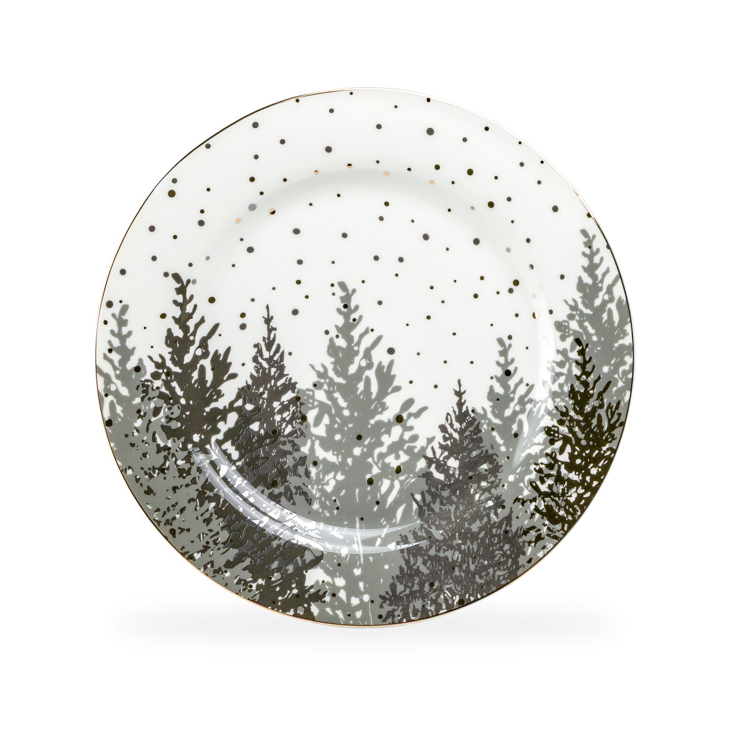 Grey and Gold Winter Forest Fine Porcelain Dessert/Dinner Plate