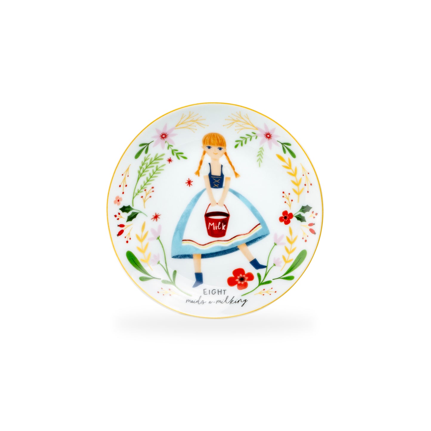 12 Days of Christmas Fine Porcelain Appetizer Plate Set - Metal Rack Version