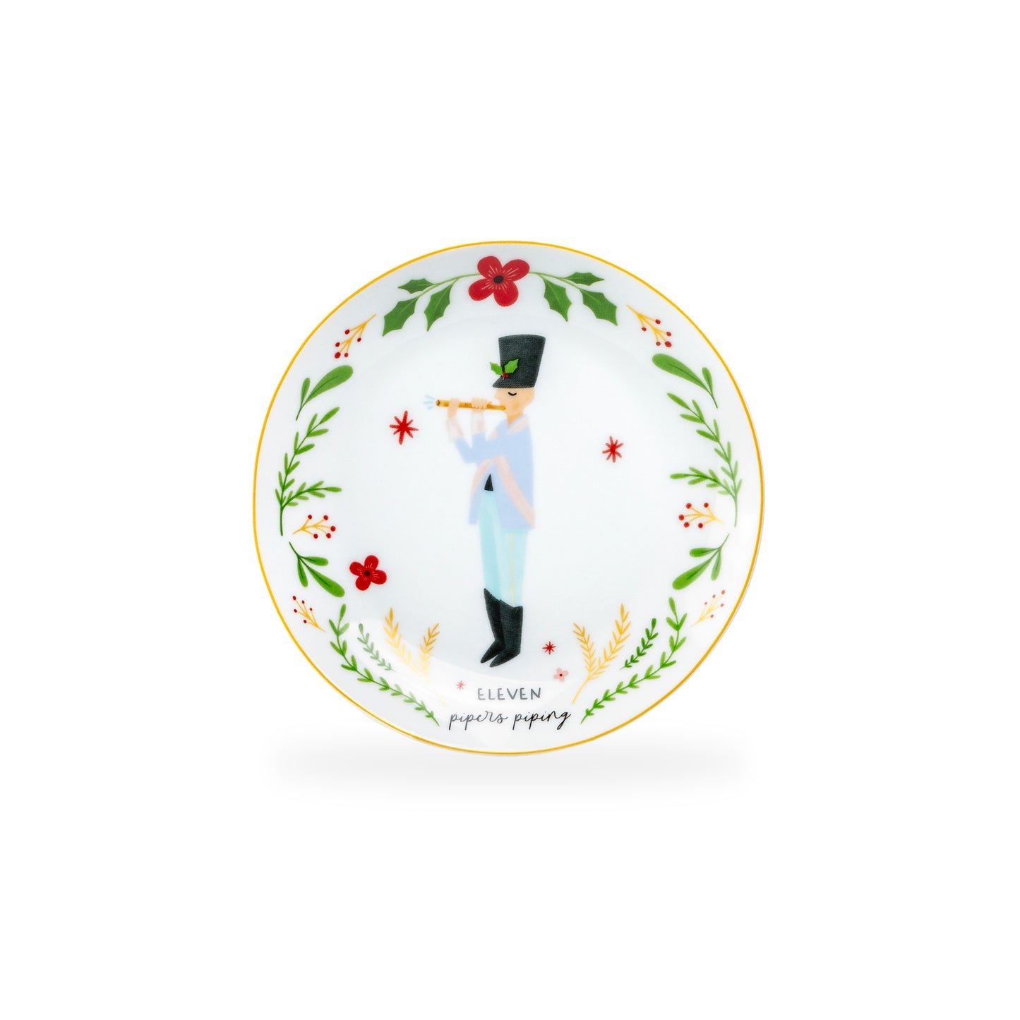 12 Days of Christmas Fine Porcelain Appetizer Plate Set - Metal Rack Version