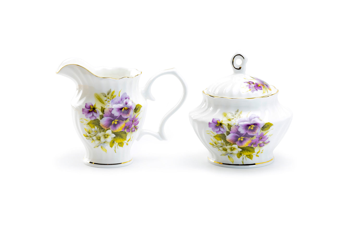 Stechcol Gracie Bone China Purple Pansy Bone China Sugar & Creamer Set