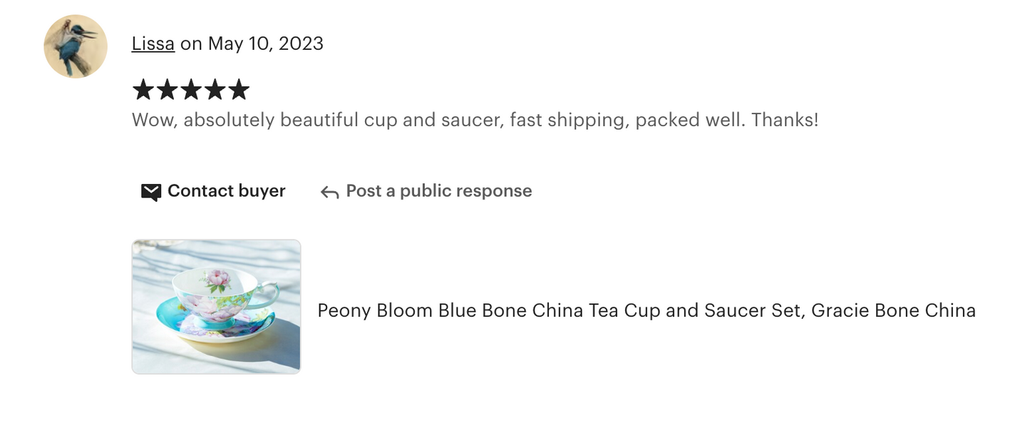 Peony Blue Bone China Cup and Saucer
