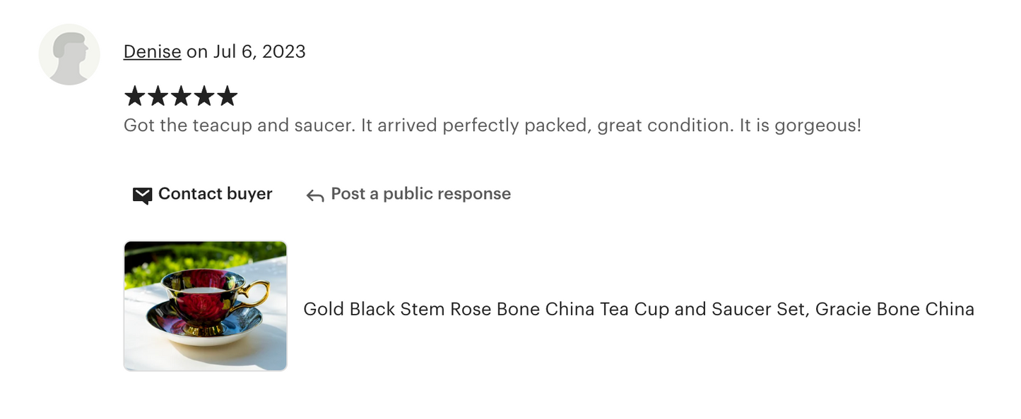 Gold Black Stem Rose Bone China Tea Cup and Saucer