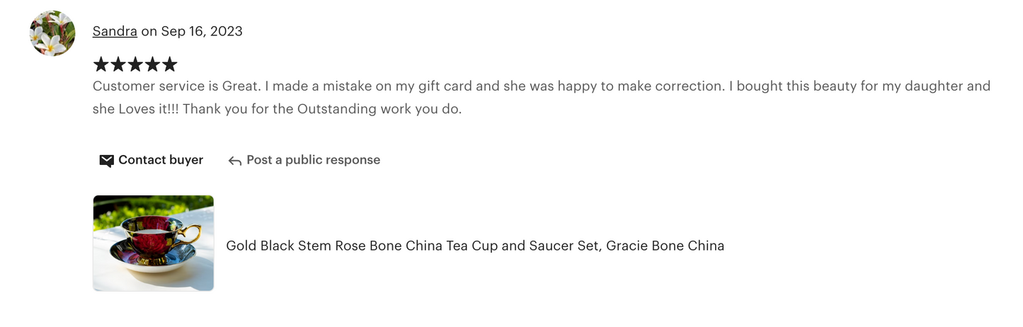 Gold Black Stem Rose Bone China Tea Cup and Saucer