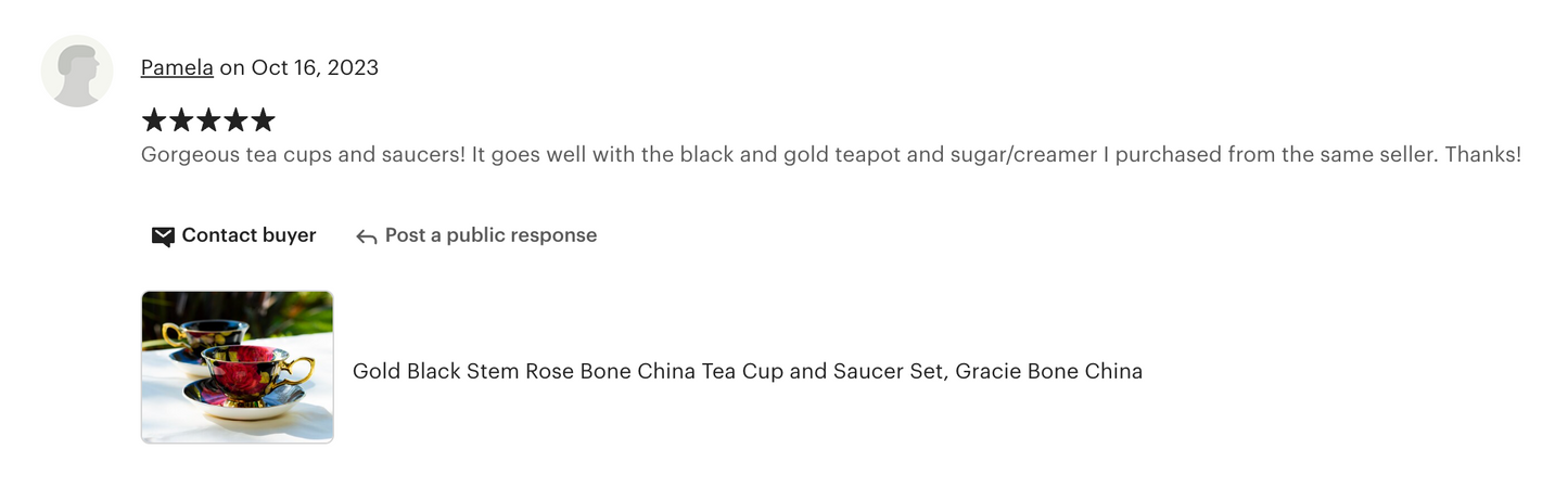 Gold Black Stem Rose Bone China Tea Cup and Saucer