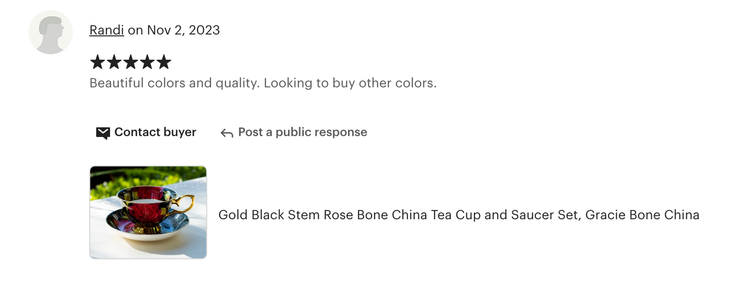 Gold Black Stem Rose Bone China Tea Cup and Saucer
