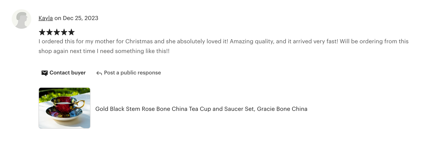 Gold Black Stem Rose Bone China Tea Cup and Saucer