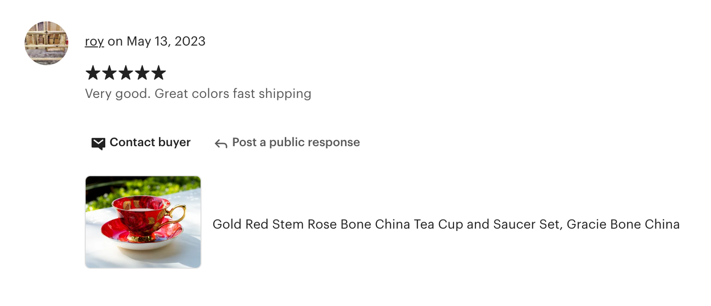 Gold Red Stem Rose Bone China Tea Cup and Saucer