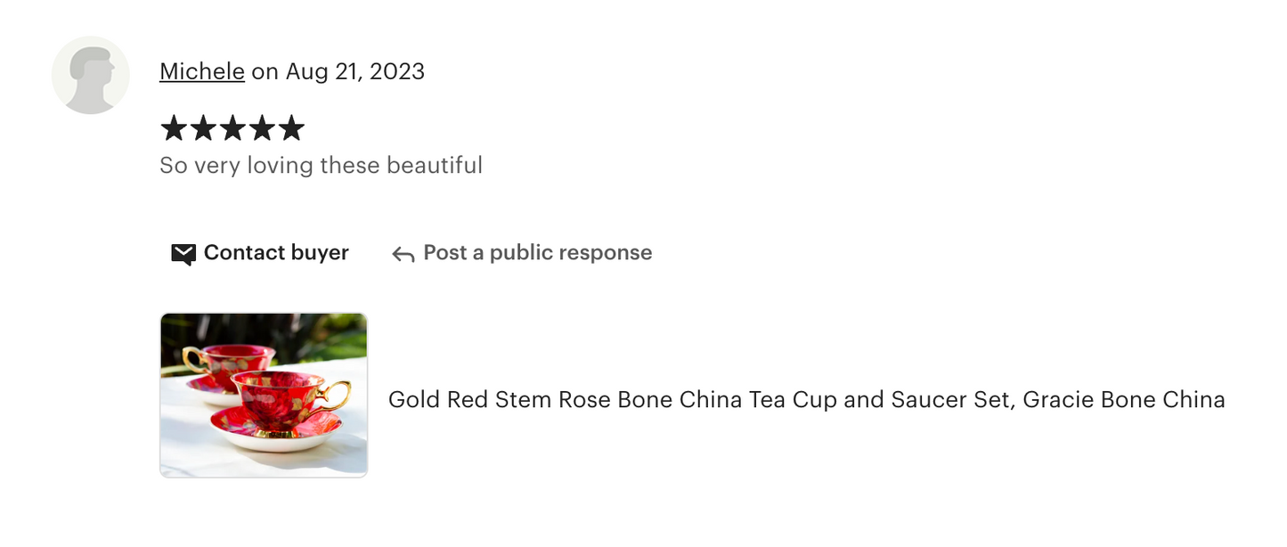 Gold Red Stem Rose Bone China Tea Cup and Saucer