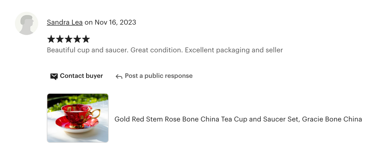 Gold Red Stem Rose Bone China Tea Cup and Saucer