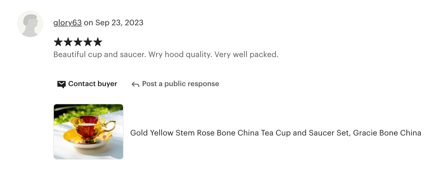 Gold Yellow Stem Rose Bone China Tea Cup and Saucer