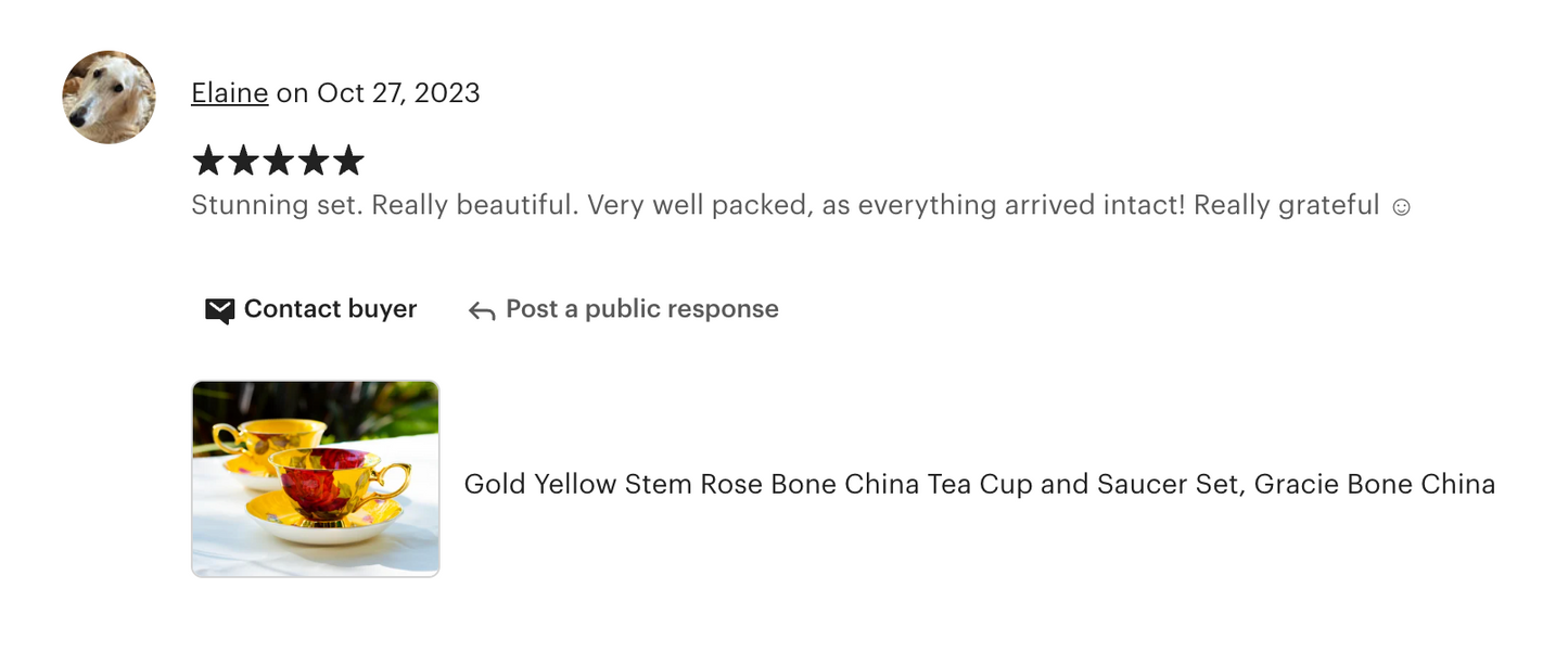 Gold Yellow Stem Rose Bone China Tea Cup and Saucer