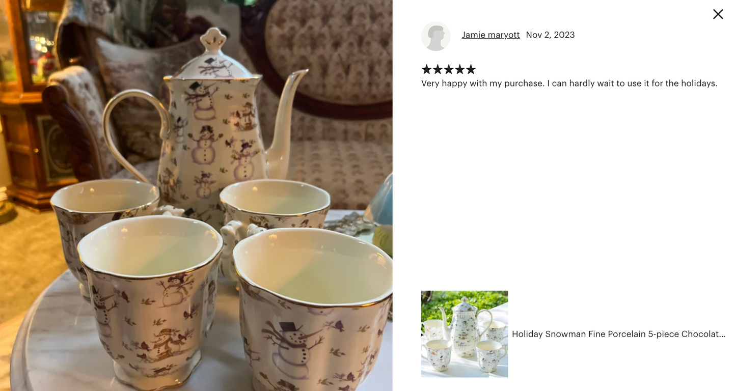 Holiday Snowmen Chocolate Pot with Mugs Set
