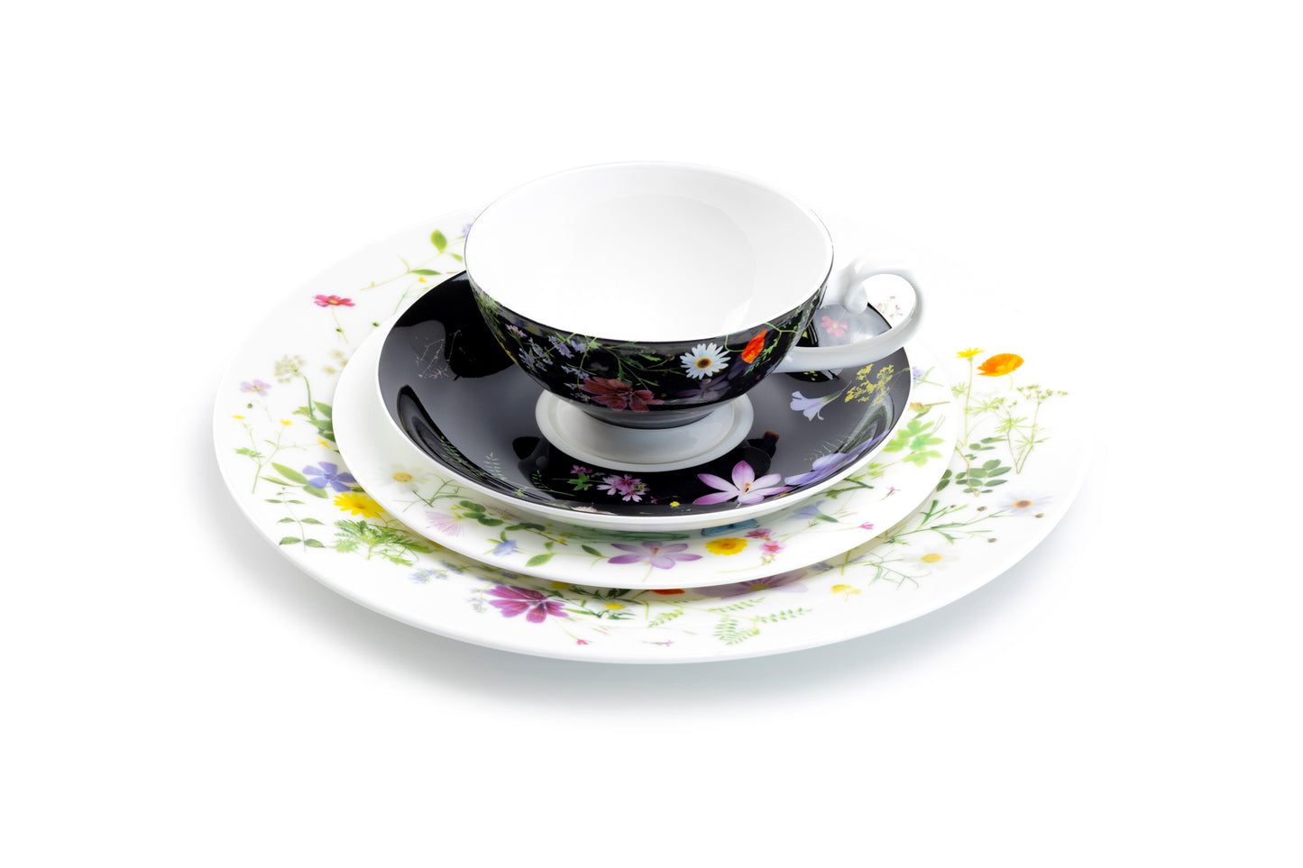 Summer Meadow Black Bone China Cup and Saucer