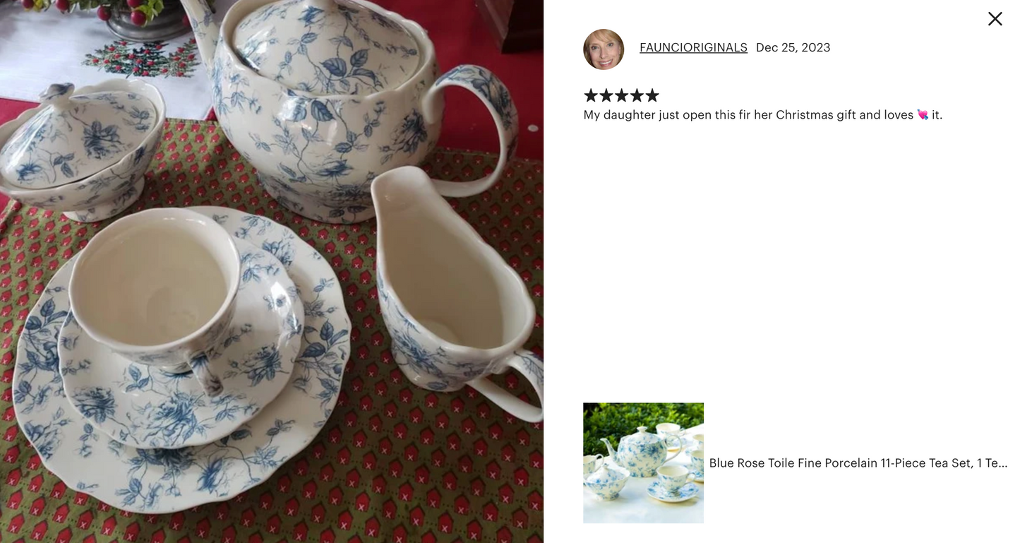 Blue Rose Toile Fine Porcelain Tea Set