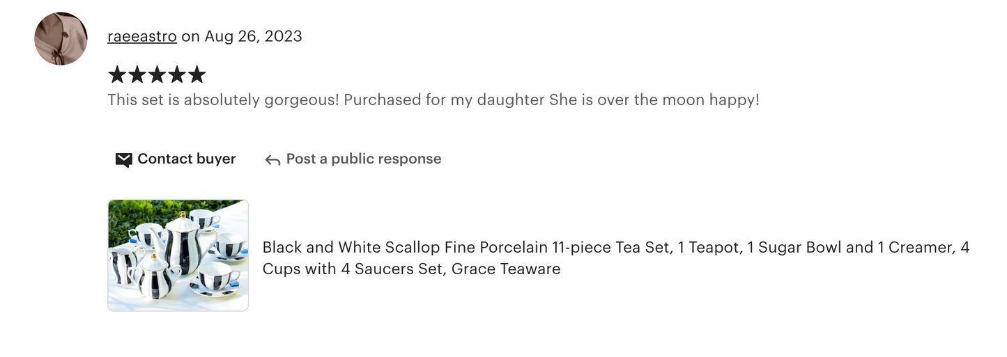 Black and White Scallop Fine Porcelain Tea Set