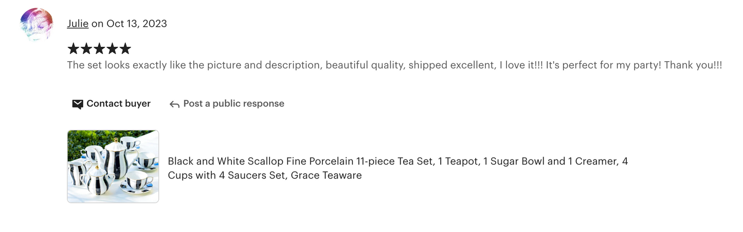 Black and White Scallop Fine Porcelain Tea Set