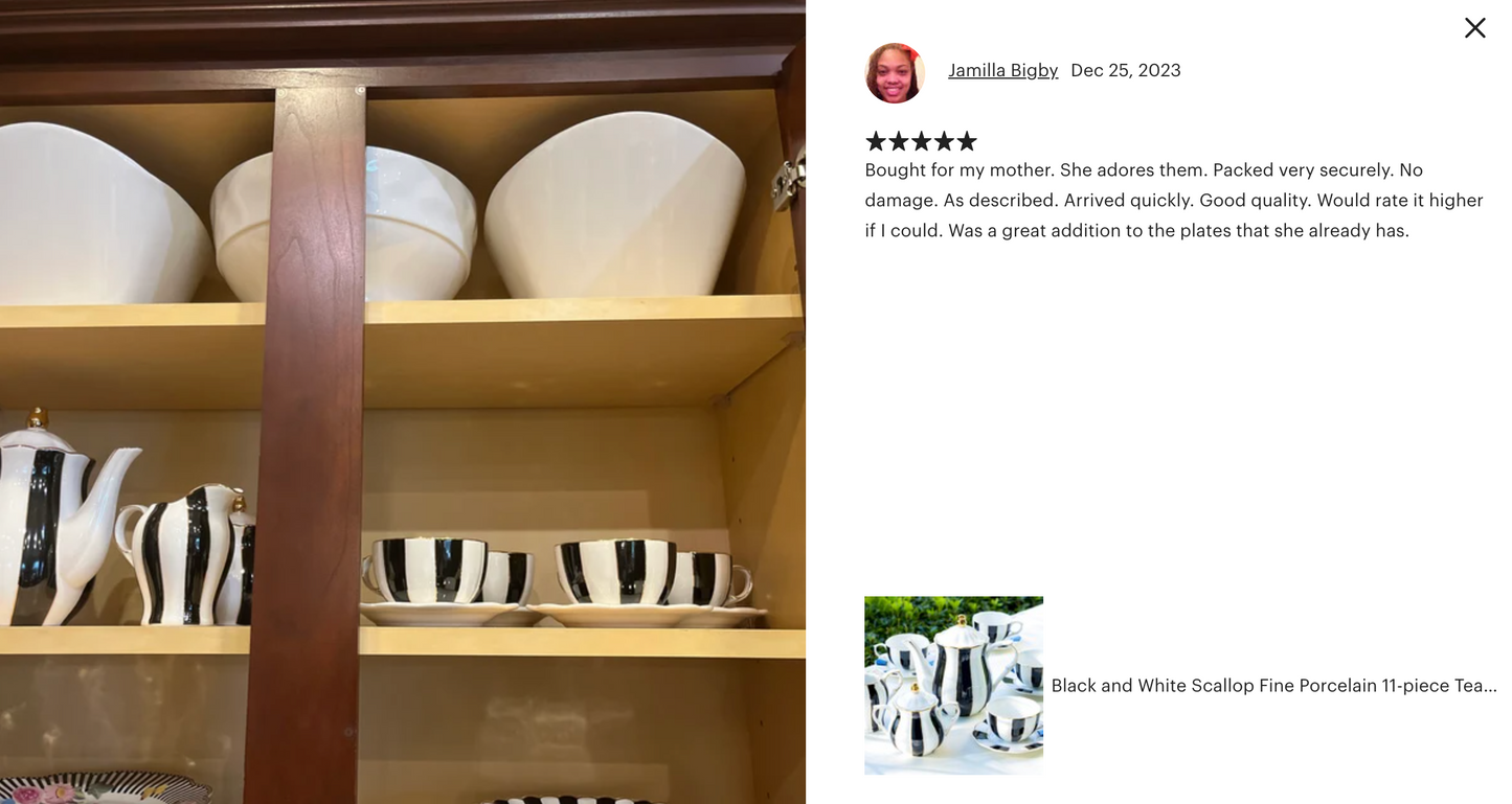 Black and White Scallop Fine Porcelain Tea Set
