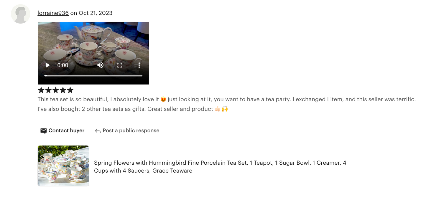 Spring Flowers with Hummingbird Fine Porcelain Tea Set