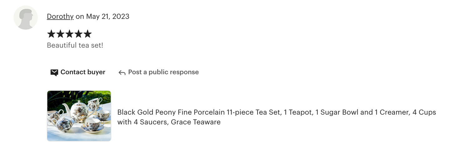 Black Gold Peony Fine Porcelain Tea Set