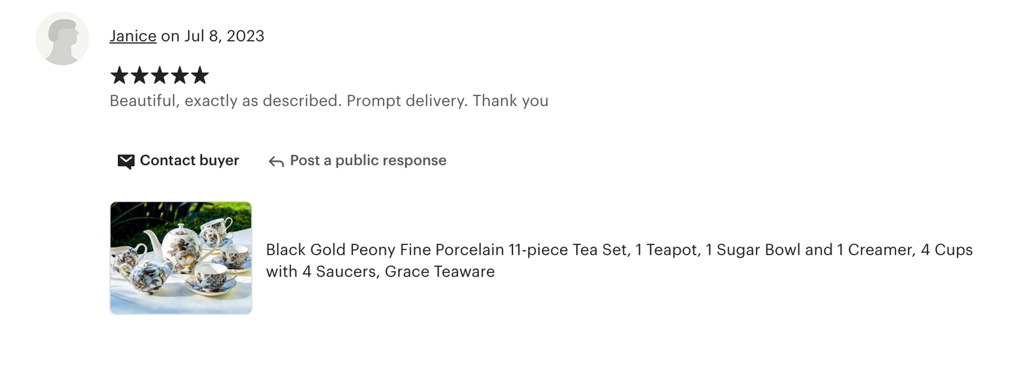 Black Gold Peony Fine Porcelain Tea Set