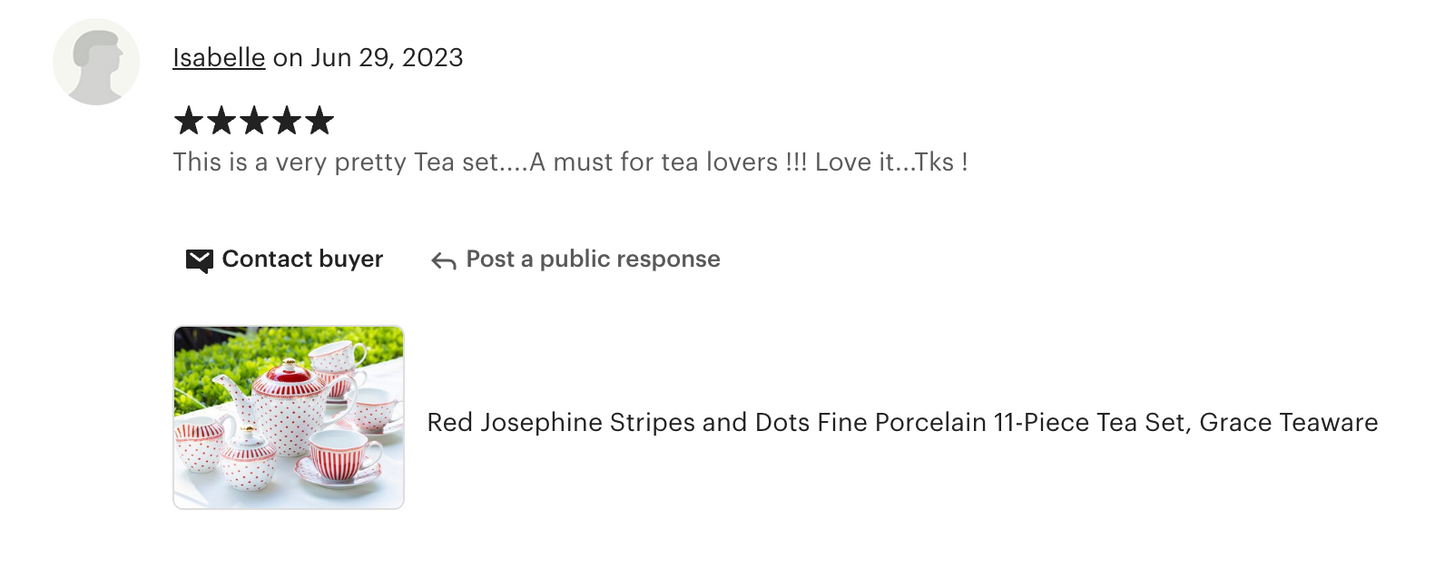 Red Josephine Stripes and Dots Fine Porcelain 11-Piece Tea Set