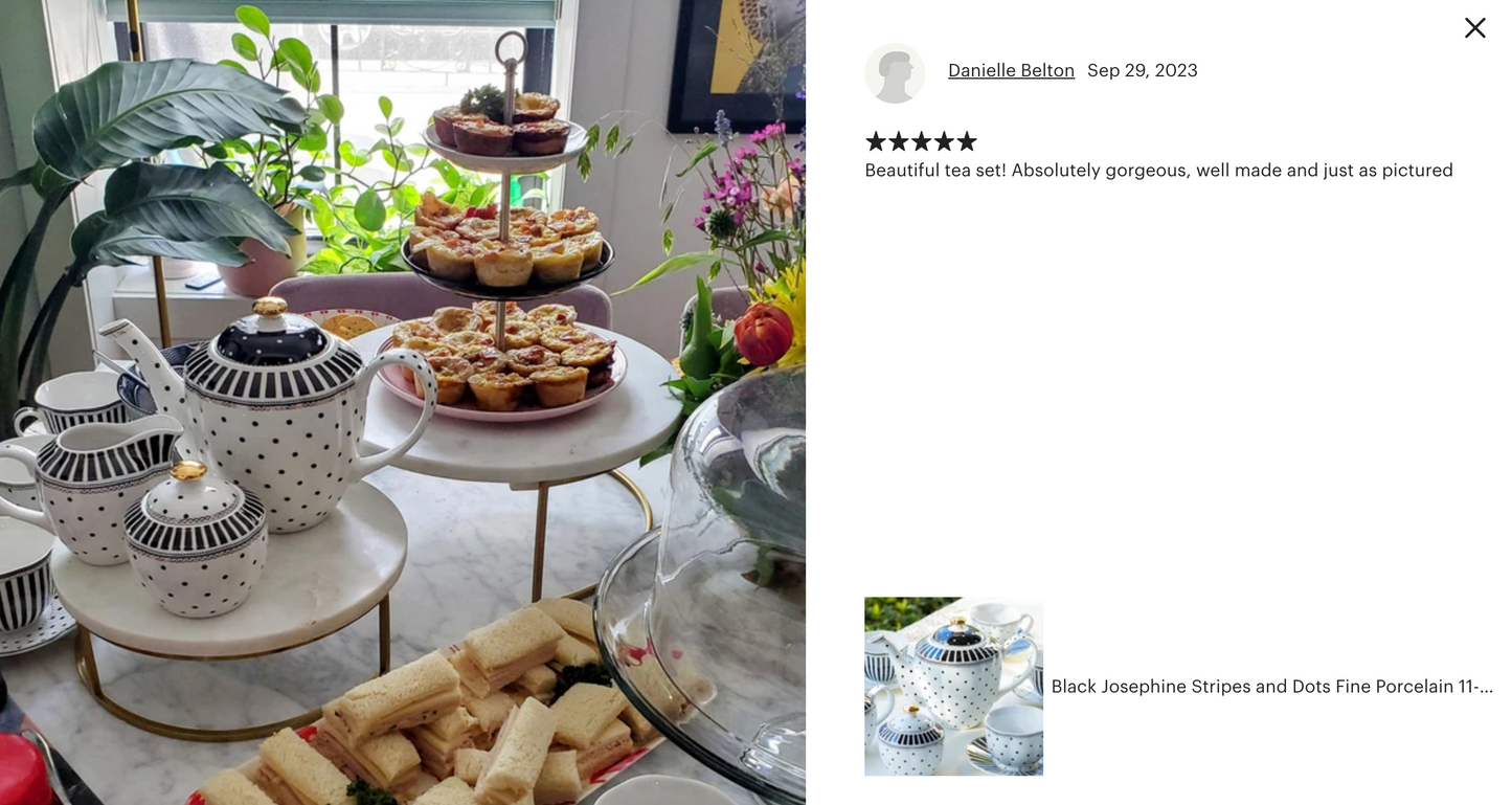 Black Josephine Stripes and Dots Fine Porcelain Tea Set