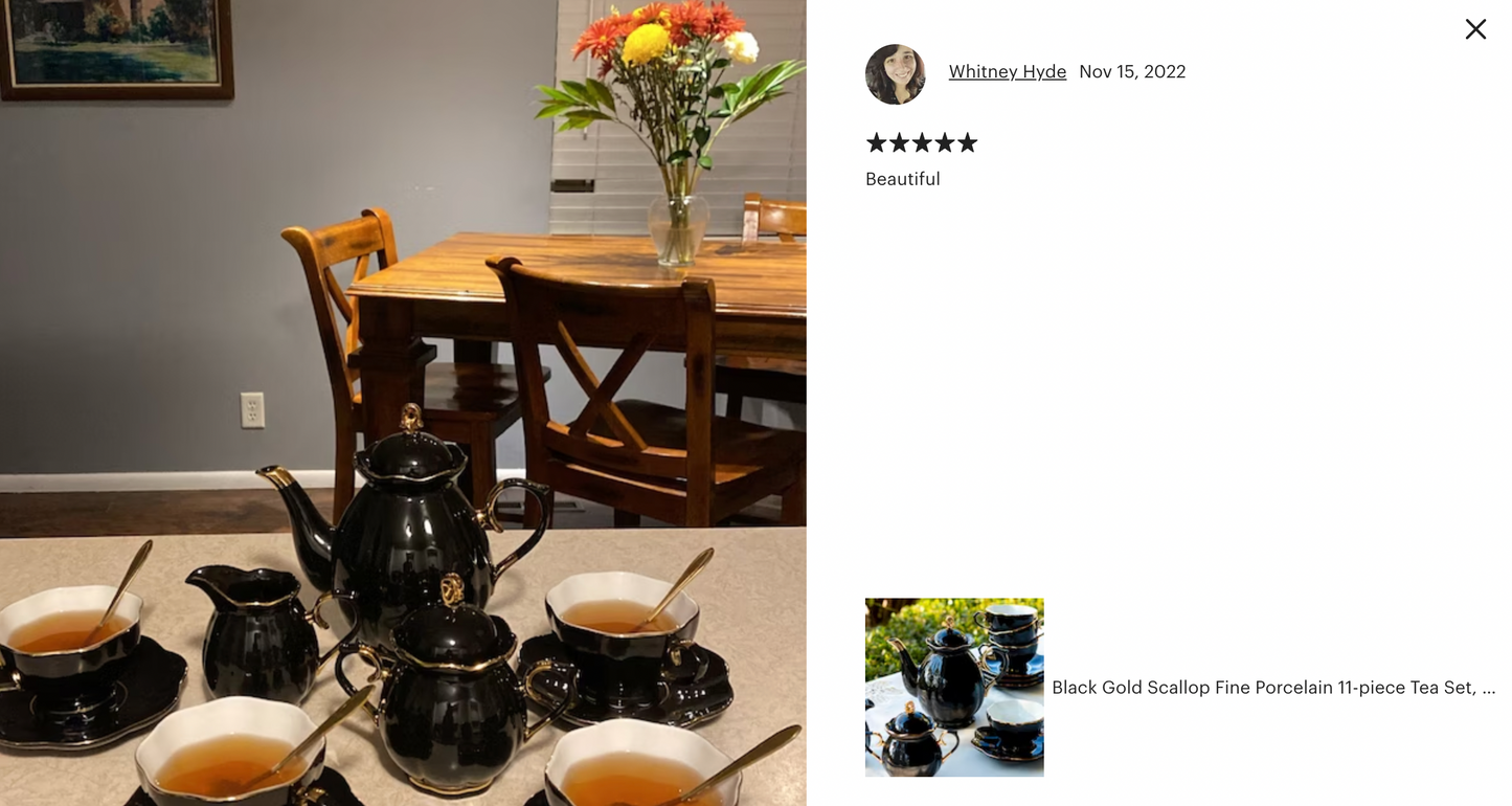 Black Gold Scallop Fine Porcelain 11-Piece Tea Set