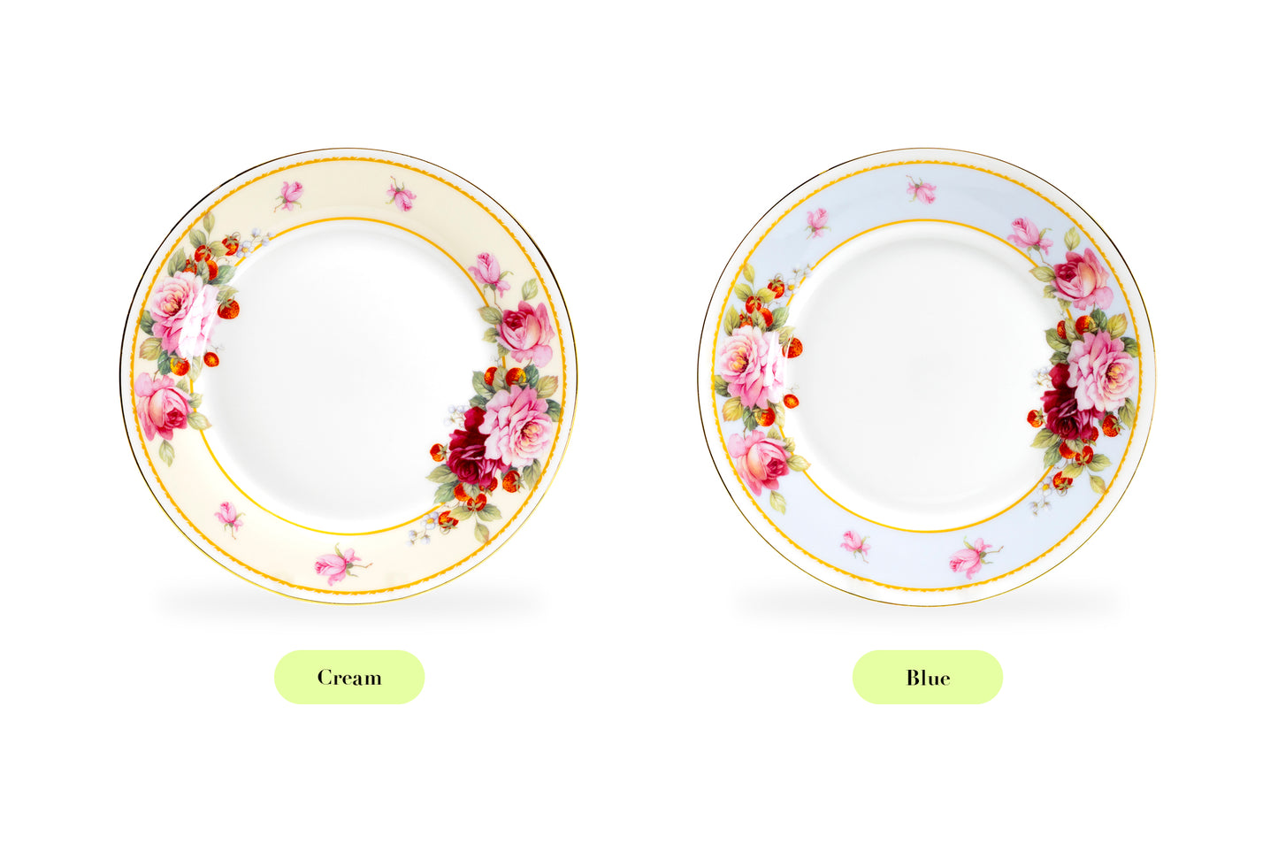 7.75" Peony and Strawberry Blue Bone China Dessert Plate