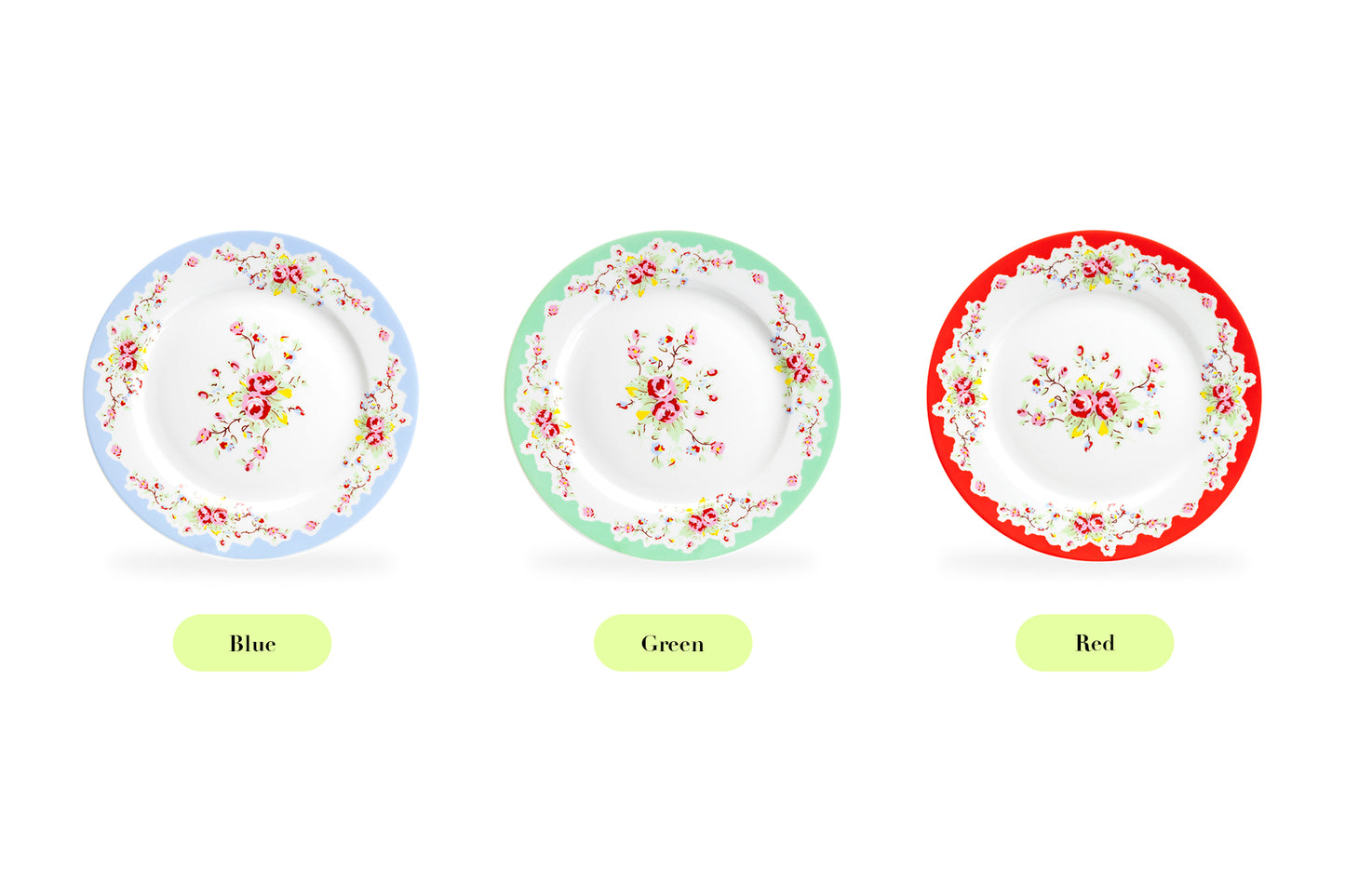 Rose with Blue Accent Fine Porcelain Dessert Plate