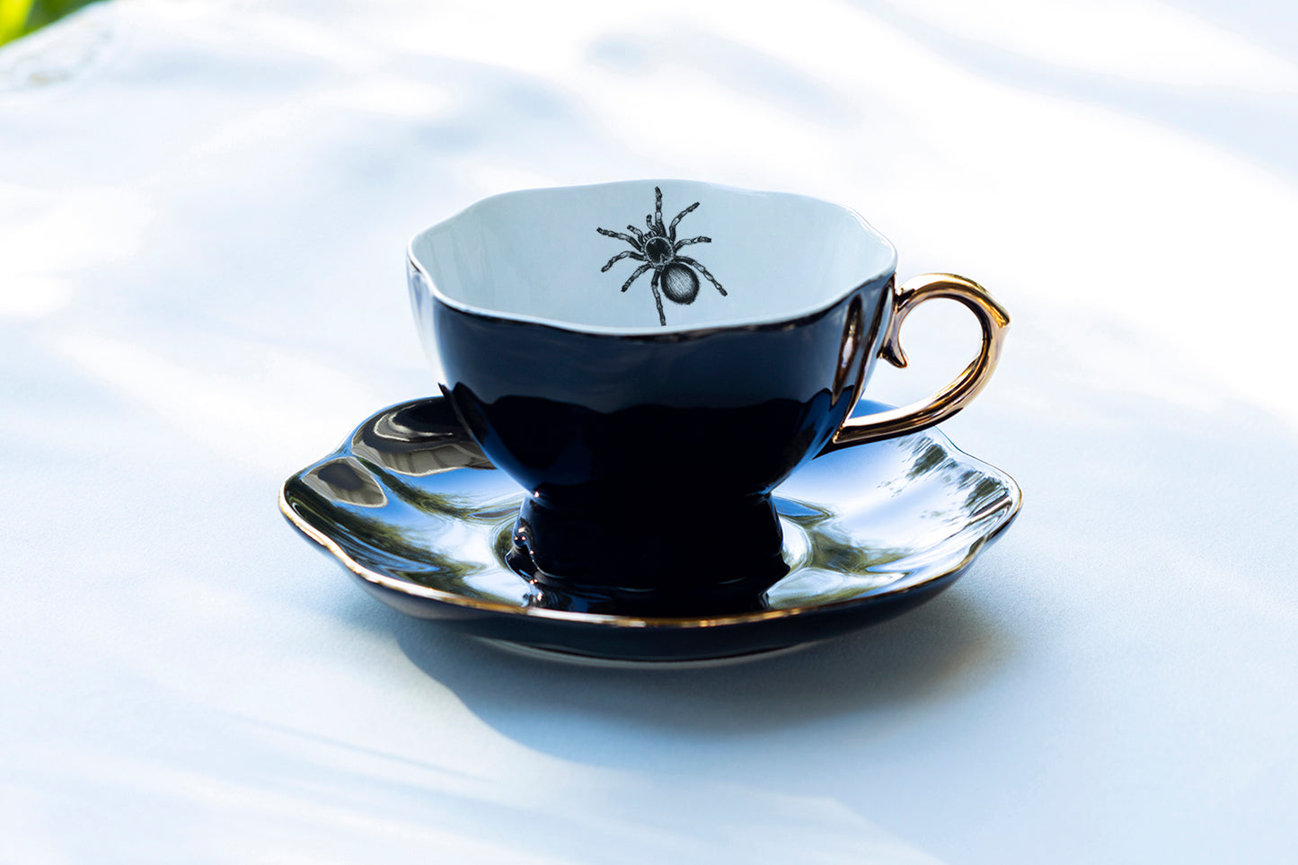 Grace Teaware Spider Black Gold Tea Cup and Saucer set black widow spider tea cup