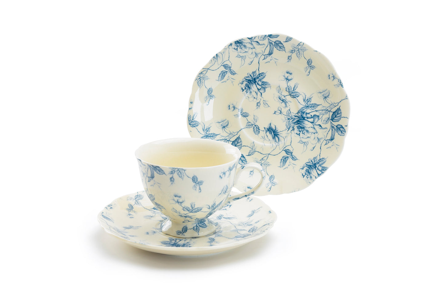 Blue Rose Toile Fine Porcelain Tea Cup and Saucer