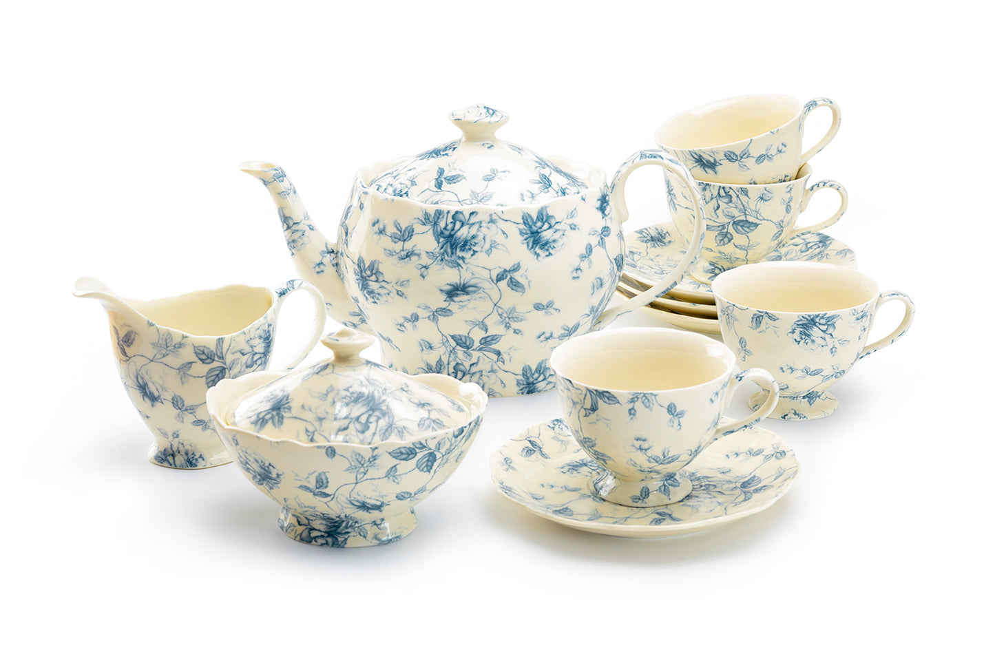 Blue Rose Toile Fine Porcelain Tea Set