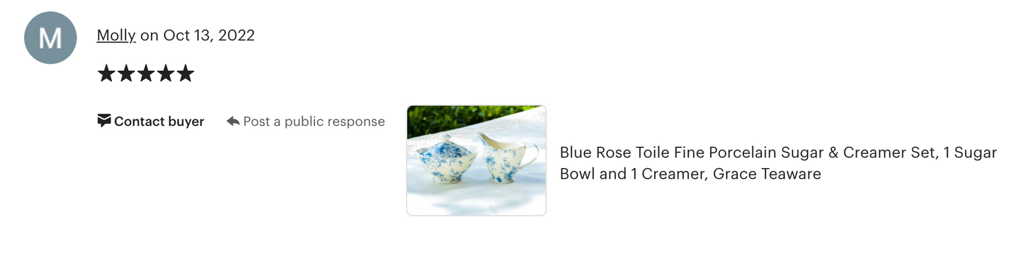 Blue Rose Toile Fine Porcelain Sugar & Creamer Set