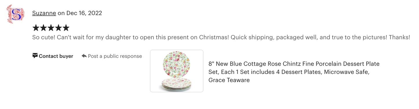 Blue Cottage Rose Chintz Fine Porcelain Dessert/Dinner Plate - New Edition