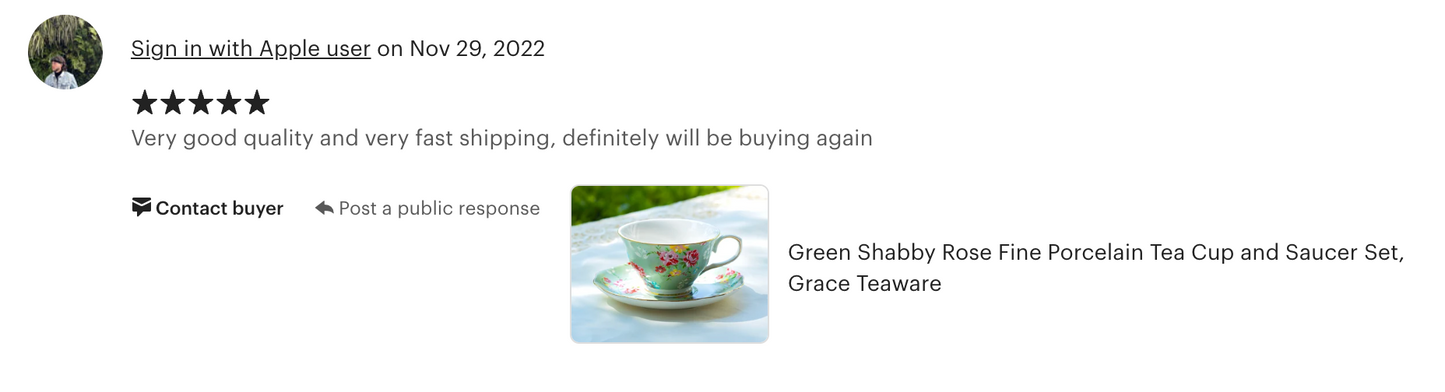 Green Shabby Rose Fine Porcelain Tea Cup and Saucer