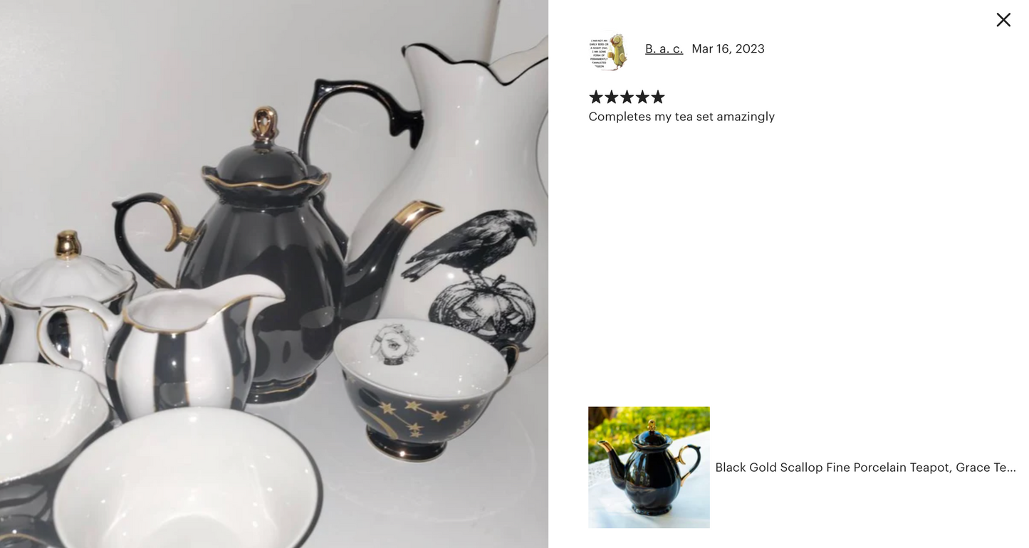 Black Gold Scallop Fine Porcelain Teapot