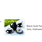 Black Gold Scallop Teapot + 4 Arsenic Skull Tea Cup and Saucer Sets